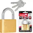 Tvardy Messing hangslot 50 mm met geharde beugel en 3 sleutels voor poorten en lockers