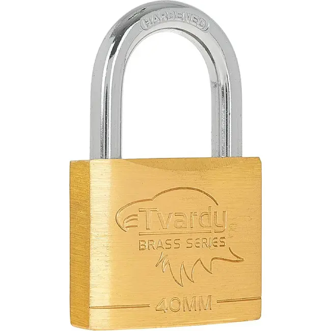 Tvardy Messing hangslot 40 mm met geharde beugel en 3 sleutels voor lockers en kisten