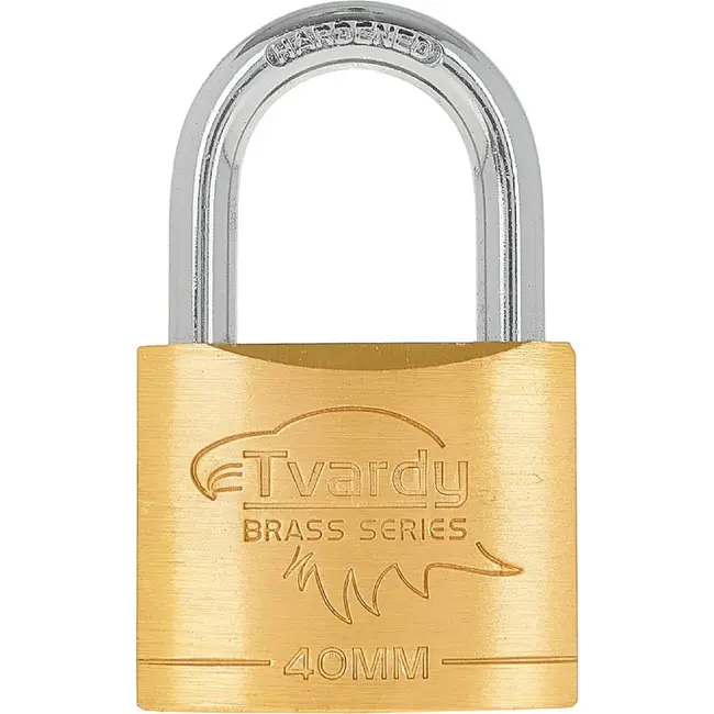 Tvardy Messing hangslot 40 mm met geharde beugel en 3 sleutels voor lockers en kisten