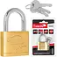 Tvardy Messing hangslot 40 mm met geharde beugel en 3 sleutels voor lockers en kisten