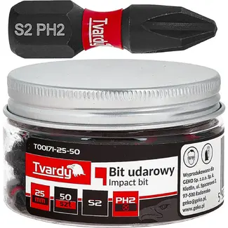 Tvardy PH2 impact bits 25 mm van S2 staal voor slagschroevendraaier in pot met 50 stuks