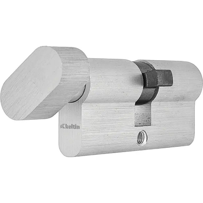 Keltin Knopcilinder 30G/50 mm nikkelkleur met draaiknop, 3 sleutels en montageschroef