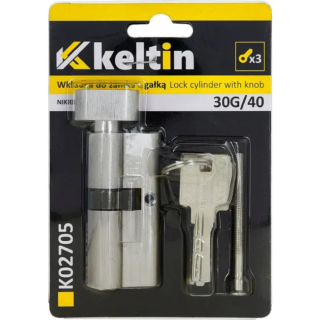 Keltin Knopcilinder 30G/40 mm in geborsteld nikkel met duimknop voor deuren binnen en buiten