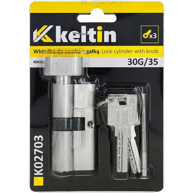 Keltin Knopcilinder 30G/35 mm in geborsteld nikkel met duimknop voor binnen- en buitendeuren