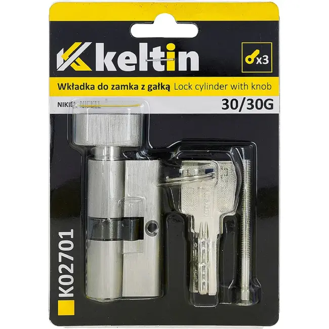 Keltin Knopcilinder 30/30G mm in geborsteld nikkel met duimknop voor binnen- en buitendeuren