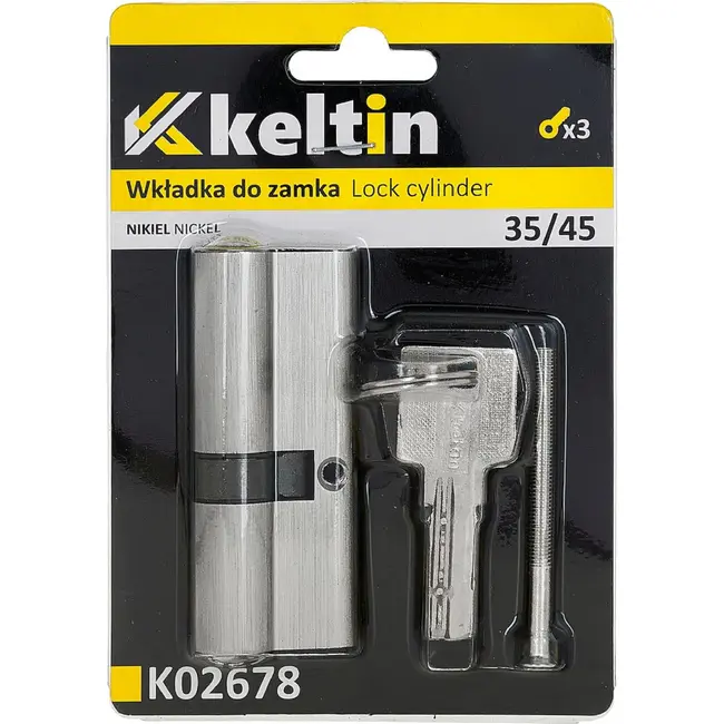 Keltin Slotcilinder 35/45 mm in geborsteld nikkel met 3 sleutels voor binnen- en buitendeuren