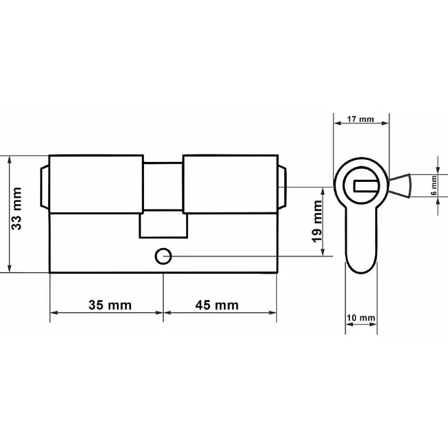 Keltin Slotcilinder 35/45 mm in geborsteld nikkel met 3 sleutels voor binnen- en buitendeuren