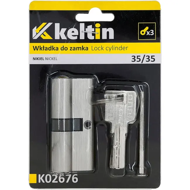 Keltin Slotcilinder 35/35 mm in geborsteld nikkel met 3 sleutels voor binnen- en buitendeuren