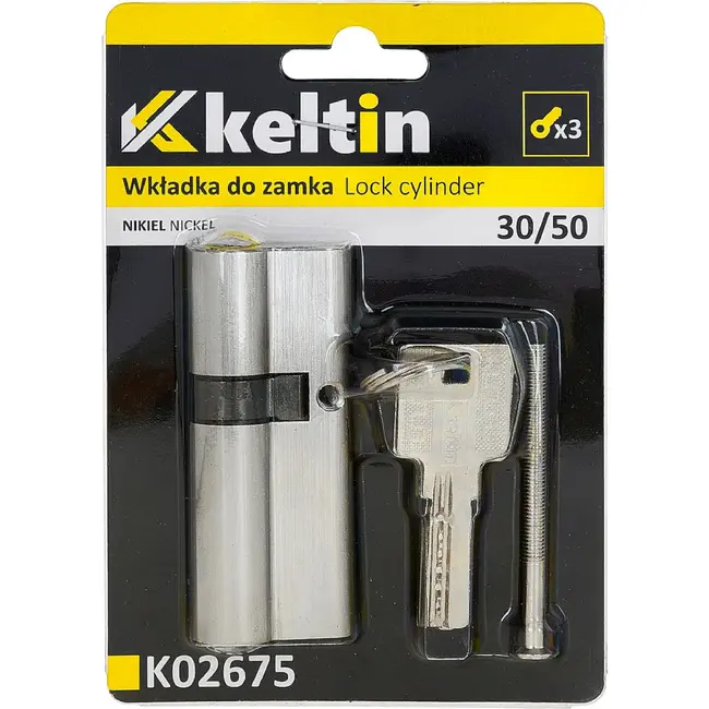 Keltin Slotcilinder 30/50 mm in geborsteld nikkel met 3 sleutels voor binnen- en buitendeuren