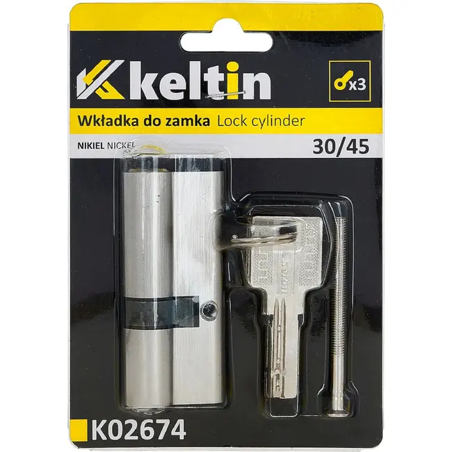 Keltin Slotcilinder 30/45 mm in geborsteld nikkel met 3 sleutels voor binnen- en buitendeuren