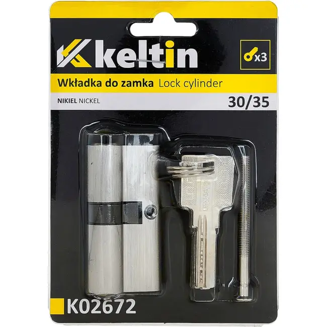 Keltin Slotcilinder 30/35 mm in geborsteld nikkel met 3 sleutels voor binnen- en buitendeuren