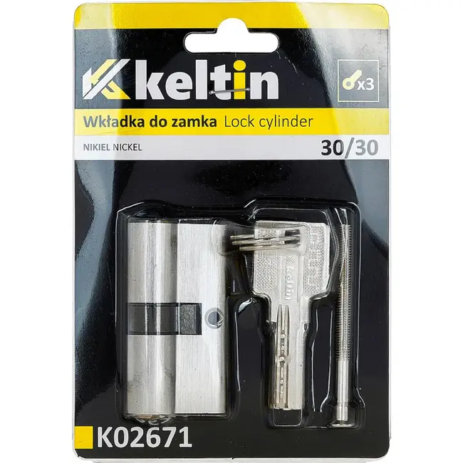 Keltin Slotcilinder 30/30 mm in geborsteld nikkel met 3 sleutels voor binnen- en buitendeuren