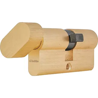 Keltin Knopcilinder 35/45G mm geborsteld messing met draaiknop, 3 sleutels en schroef