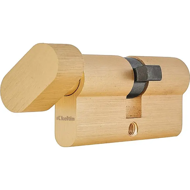 Keltin Knopcilinder 30G/35 mm geborsteld messing met draaiknop, 3 sleutels en schroef