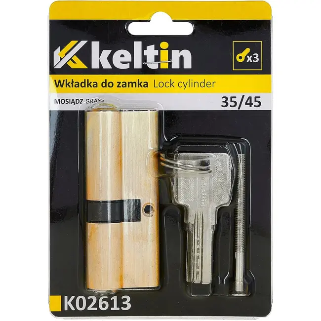 Keltin Cilinderslot 35/45 mm geborsteld messing met 3 sleutels en schroef voor montageklaar gebruik