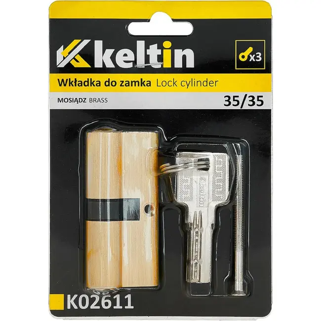 Keltin Cilinderslot 35/35 mm geborsteld messing met 3 sleutels en schroef voor eenvoudige montage