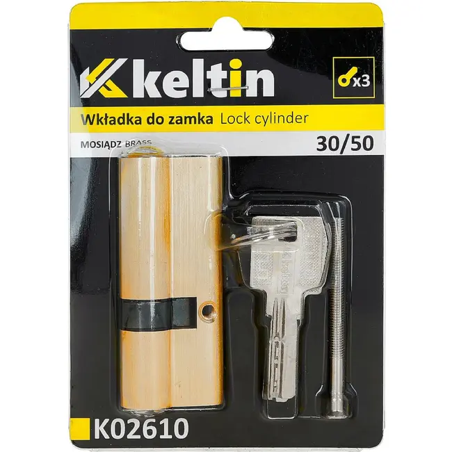 Keltin Cilinderslot 30/50 mm geborsteld messing met 3 sleutels en schroef voor eenvoudige montage