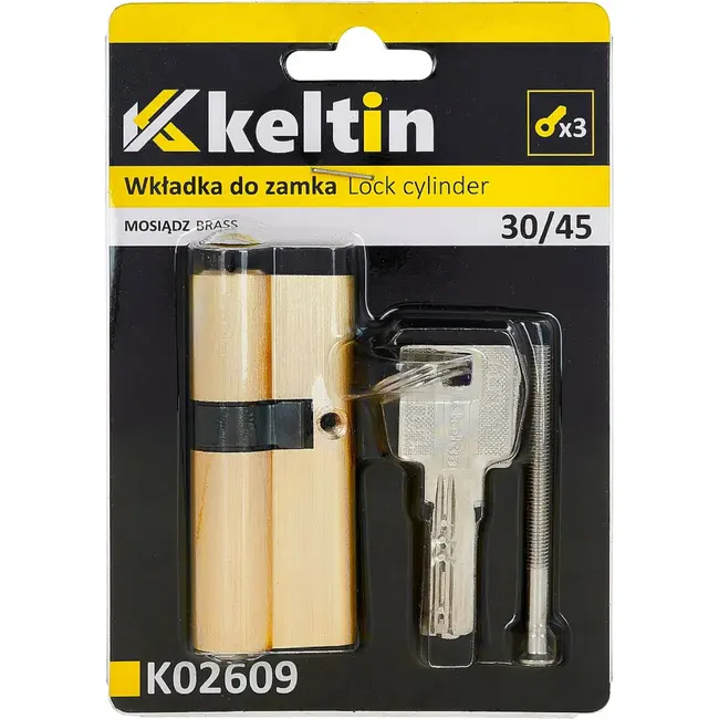 Keltin Cilinderslot 30/45 mm geborsteld messing met 3 sleutels en schroef voor eenvoudige montage