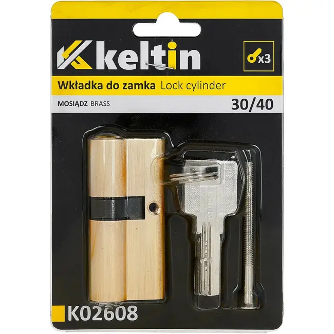 Keltin Cilinderslot 30/40 mm geborsteld messing met 3 sleutels en schroef voor eenvoudige montage