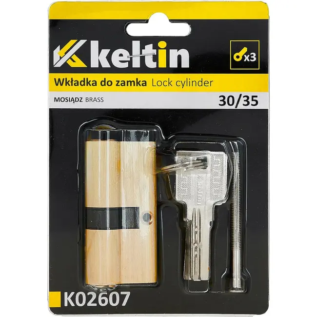 Keltin Cilinderslot 30/35 mm geborsteld messing met 3 sleutels en schroef voor eenvoudige montage