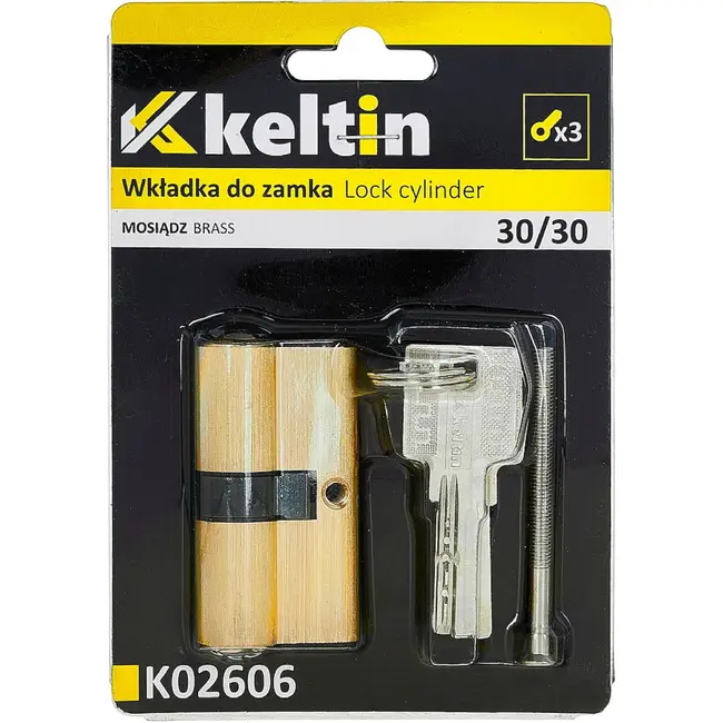Keltin Cilinderslot 30/30 mm geborsteld messing met 3 sleutels en schroef voor eenvoudige montage