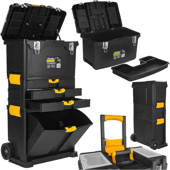 Keltin Gereedschapswagen 82 cm zwart met organizer, 4 laden, wielen en modulaire opbouw