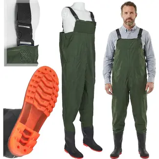 GEKO Waadbroek maat 44 groen met antislip laarzen voor vissen en waterwerk