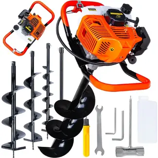 GEKO Grondboor op benzine 62 cm3 met 3 boren, 50 cm verlengstuk en 130 cm werkdiepte