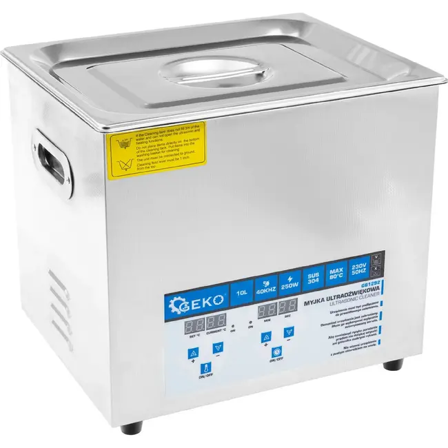 GEKO Ultrasoonreiniger 10 L met digitale bediening, RVS tank, mand, deksel en verwarming tot 80 °C