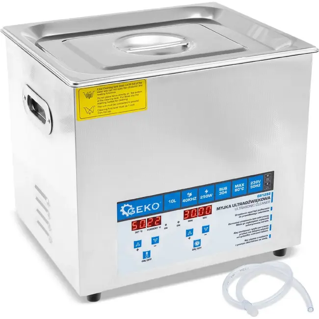 GEKO Ultrasoonreiniger 10 L met digitale bediening, RVS tank, mand, deksel en verwarming tot 80 °C