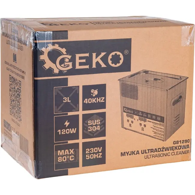 GEKO Ultrasoonreiniger 3 L met digitale bediening, mand, RVS tank en verwarming tot 80 °C