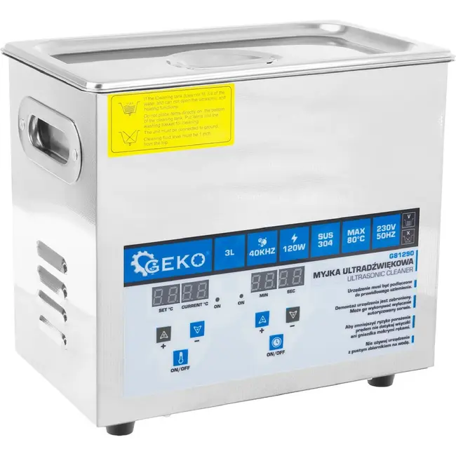 GEKO Ultrasoonreiniger 3 L met digitale bediening, mand, RVS tank en verwarming tot 80 °C