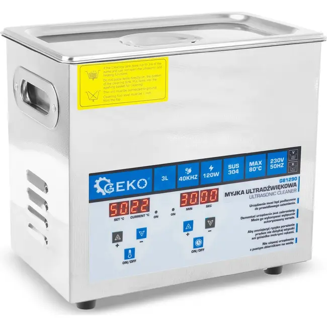 GEKO Ultrasoonreiniger 3 L met digitale bediening, mand, RVS tank en verwarming tot 80 °C