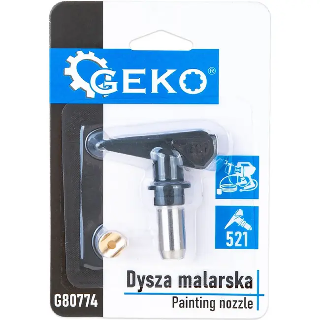 GEKO Airless spuitmond 521 voor elektrische verfspuit, 50° waaier en 25–30 cm dekking