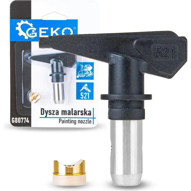 GEKO Airless spuitmond 521 voor elektrische verfspuit, 50° waaier en 25–30 cm dekking