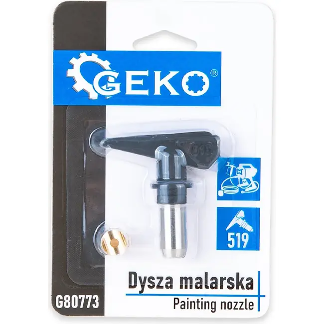 GEKO Airless spuitmond 519 voor airless verfspuit, 50° waaier en 25–30 cm dekking