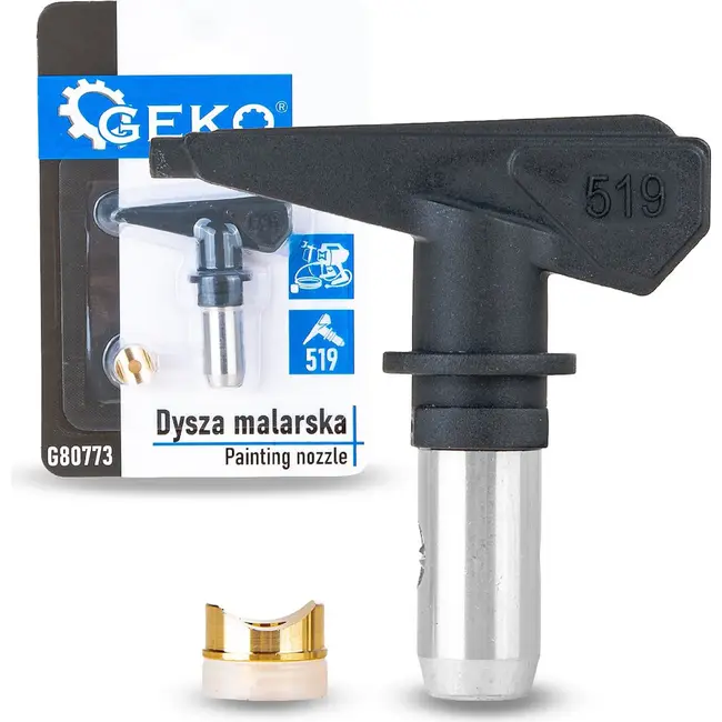 GEKO Airless spuitmond 519 voor airless verfspuit, 50° waaier en 25–30 cm dekking