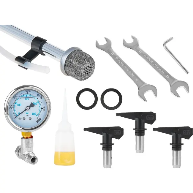 GEKO Elektrische airless verfspuit 1000 W met 210 bar druk, 13 m slang en 3 nozzles