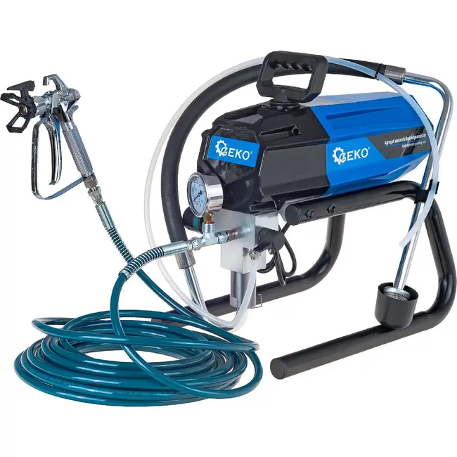 GEKO Elektrische airless verfspuit 1000 W met 210 bar druk, 13 m slang en 3 nozzles