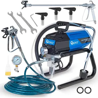 GEKO Elektrische airless verfspuit 1000 W met 210 bar druk, 13 m slang en 3 nozzles