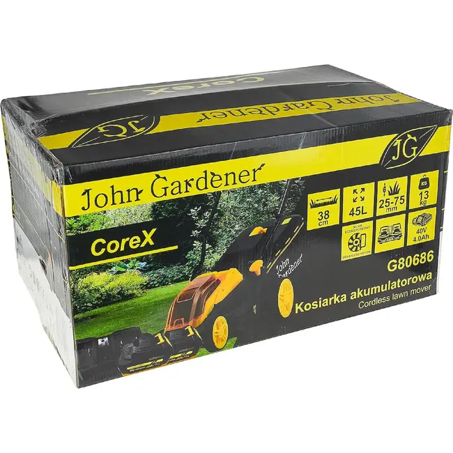John Gardener Accu grasmaaier 38 cm met borstelloze motor, 2 accu’s, mulchfunctie en 45 L bak