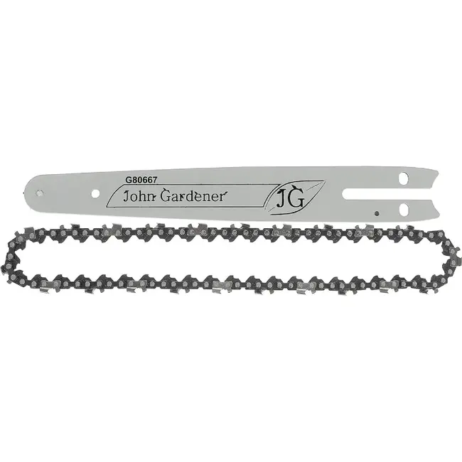 John Gardener Accu kettingzaag 21 V 8 inch met 2 x 4,0 Ah accu’s, lader en reserveketting