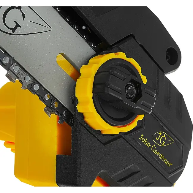 John Gardener Accu kettingzaag 21 V 8 inch met 2 x 4,0 Ah accu’s, lader en reserveketting