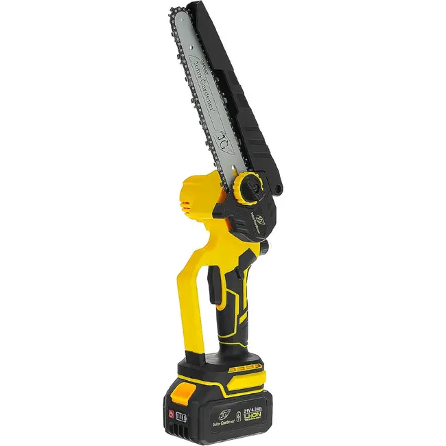 John Gardener Accu kettingzaag 21 V 8 inch met 2 x 4,0 Ah accu’s, lader en reserveketting