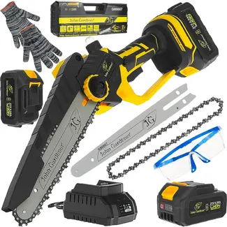 John Gardener Accu kettingzaag 21 V 8 inch met 2 x 4,0 Ah accu’s, lader en reserveketting