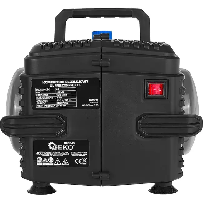 GEKO Compacte olievrije compressor 6 liter 8 bar met 1200 W motor en duidelijke manometer druk