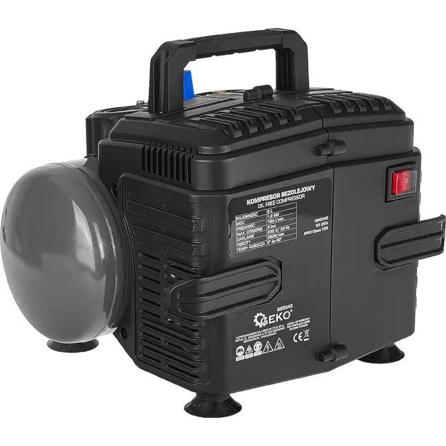 GEKO Compacte olievrije compressor 6 liter 8 bar met 1200 W motor en duidelijke manometer druk