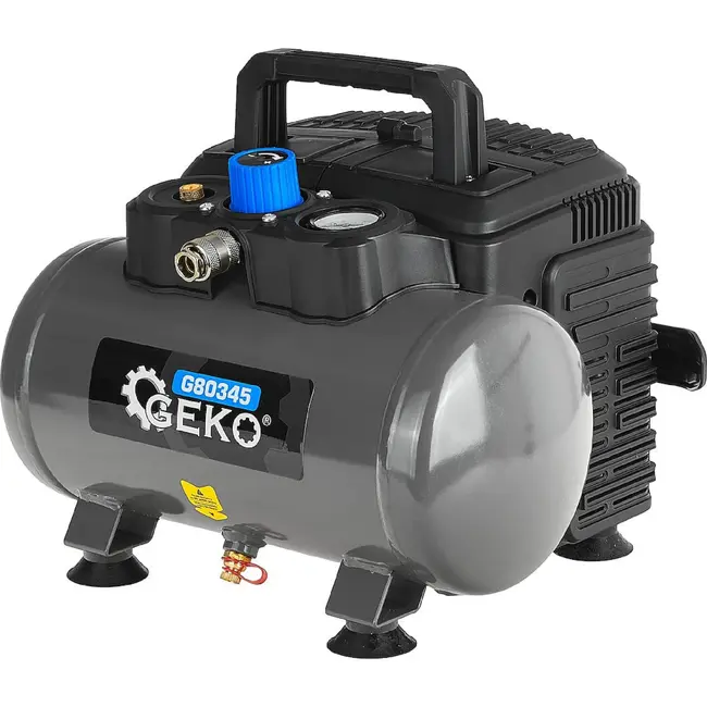 GEKO Compacte olievrije compressor 6 liter 8 bar met 1200 W motor en duidelijke manometer druk