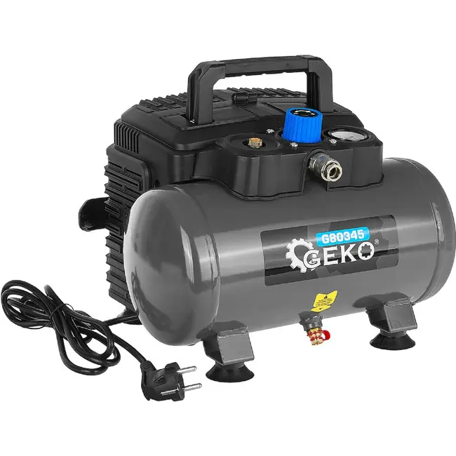 GEKO Compacte olievrije compressor 6 liter 8 bar met 1200 W motor en duidelijke manometer druk