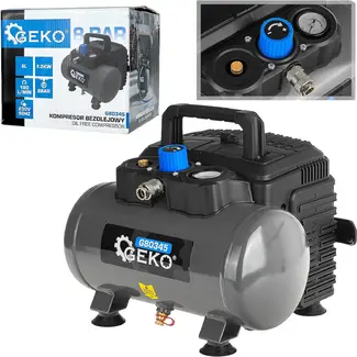 GEKO Compacte olievrije compressor 6 liter 8 bar met 1200 W motor en duidelijke manometer druk